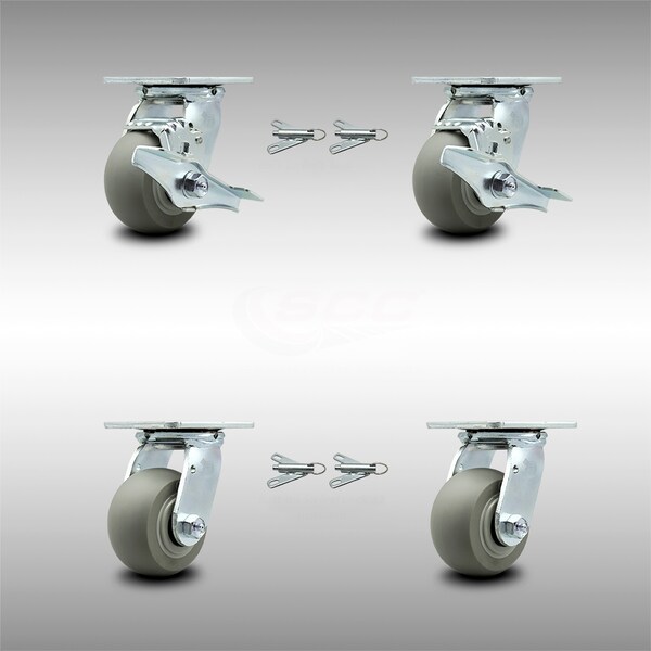 Service Caster 4 Inch SS Thermoplastic Caster Set with Ball Bearings 4 Swivel Lock 2 Brake SCC SCC-SS30S420-TPRBD-TLB-BSL-2-BSL-2 - main